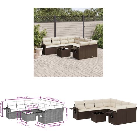 vidaXL Salon de jardin avec coussins 9 pcs marron résine tressée (1/3)