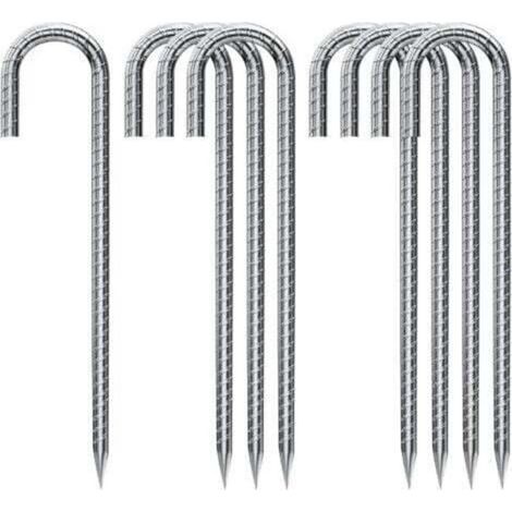 10-Pack of Ground Anchors, Galvanized Steel Tent Stakes, Securing Stakes with J-Hook, 12-Inch Heavy-Duty Steel Trampoline Awning Ground Anchors TRIMEC (1/5)