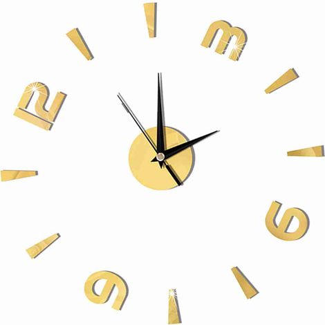 Wanduhr-Aufkleber, 1 mm Acryl-Spiegel, Uhrendekoration zum Selbermachen, moderne Wanddekoration für Zuhause, Büro oder Zimmer (Gold) (1/5)