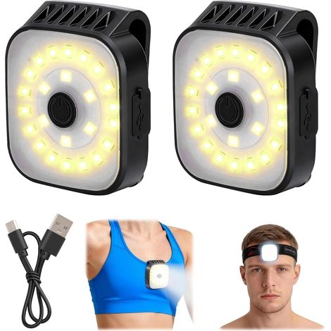 Lampe de course à pied à clip USB, lot de 2 lampes de course à pied à clip USB, lampe de jogging avec 4 modes d'éclairage, lampe de sécurité à LED à clip pour le jogging, l'escalade, la course à pied, (1/5)
