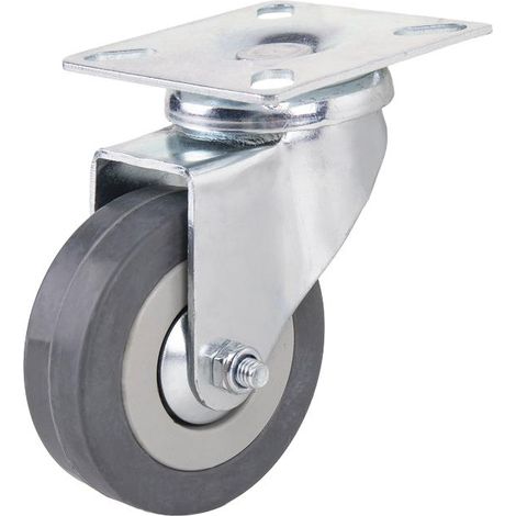 Rueda de goma gris con placa giratoria de 30 mm hasta 75 mm para pesos desde 25 kg hasta 45 kg COFAN Ø60 x 22 mm (1/4)