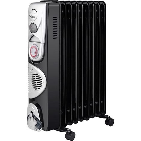 Ardes AR4R09BTTE OILO9 Turbo Time Riscaldatore ambiente elettrico a olio 2400 W con Timer 24h Termostato Regolabile 9 elementi colore Nero Argento (1/4)
