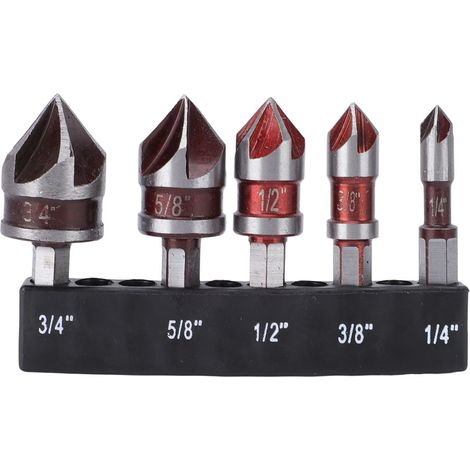 Jeu de 5 forets à fraiser à 5 cannelures en cobalt M35, outil de chanfreinage à 85°, 1/4 po, 3/8 po, 1/2 po, 5/8 po, 3/4 po, acier à haute teneur en carbone, queue hexagonale
