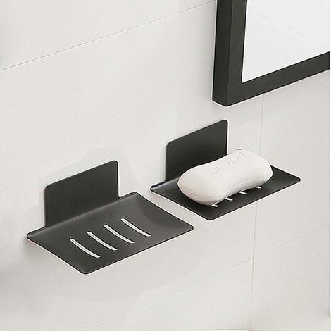 Lot de 2 porte-savons cascade pour douche, plateau à savon en acier inoxydable noir, porte-savon adhésif. (1/4)