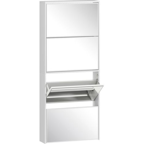 Scarpiera a Specchio 63x17x146 cm a 4 Ante Antiribaltamento in Legno Bianco (1/5)