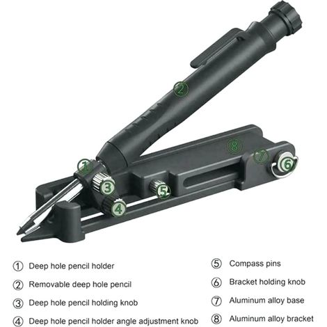 Markierwerkzeug aus Aluminiumlegierung, flexibel, rostfrei, umschaltbares Multifunktions-Markierwerkzeug für Bauzwecke (Schwarz)