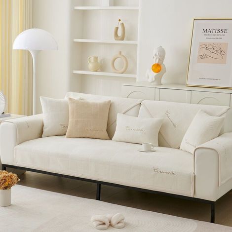 Washable Chenille Sofa Covers, New Sofa Cushion Covers, Non-Slip Sofa Cover for 1-, 2-, and 3-Seaters, Sofa Cover for Sectional Sofa, L-Shaped Sofa Cover (Milk Fleece Beige) MUMU (1/4)
