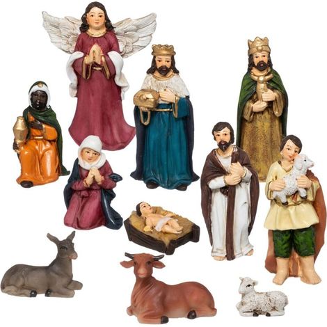 Fééric Lights And Christmas – Set de 11 santons en polyrésine pour crèche de Noël – Figurines 7,5 cm – Poids 340 g – Décoration festive multicolore