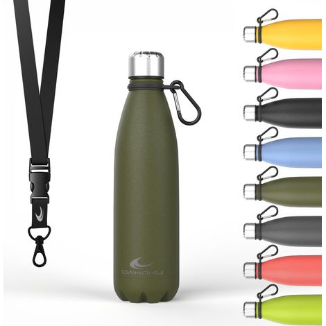 Daikoku, Bottiglia Termica in Acciaio Inossidabile  Doppia Parete Isolante  100% Antifuga  Sicura e Salutare, Free BPA  Multifunzionale, Sport thermo Acciaio Inossidabile, Verde militare, 500 ML
