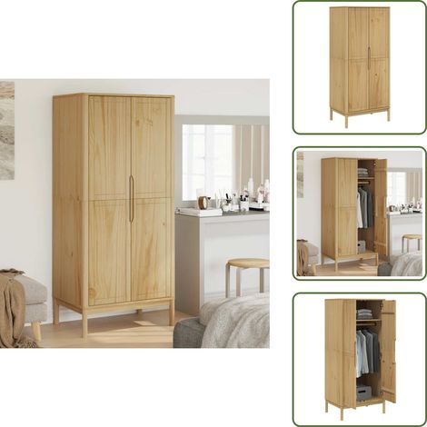 The Living Store Kleiderschrank FLORO Wachsbraun 77x53x171 cm Massivholz Kiefer - Holzschrank (1/5)