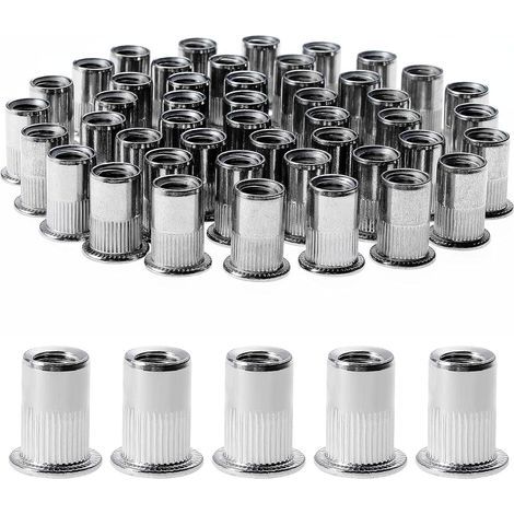 100 Stück M8 Nietmutter, Nietmuttern aus Edelstahl, Sortiment M8 Gewindeeinsatzmutter Flachkopf für Metall Kunststoff (14 mm x 18 mm) (1/5)