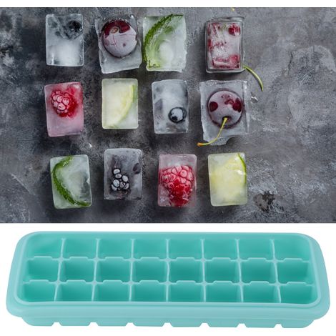 Silikon-Eiswürfelform mit 24 Fächern für kleine Eiswürfel, mit PP-Deckel, grün, ideal für die Küche. (1/5)