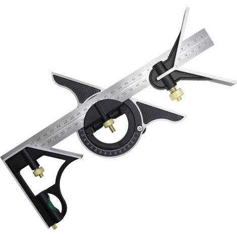 Équerre à Combinaison 300mm, Règle d'angle de Combinaison en Acier Inoxydable, Équerre Combinée avec Niveau à Bulle et Tire-Lignes Pratique, Idéal pour les travaux de menuiserie