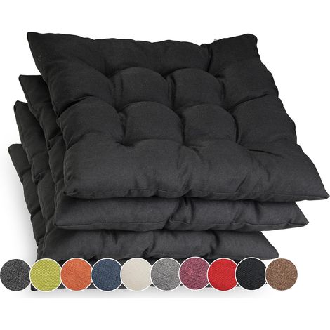 Galette de Chaise - Lot de 4 - Polyester - Avec Rubans - Intérieur Extérieur - Noir - 45x45 cm (1/5)