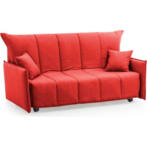 Talamo Italia Schlafsofa Allyson, 3-Sitzer-Sofa, 100% Made in Italy, Wohnzimmersofa mit Trolley-Öffnung, aus gepolstertem Stoff, mit Standard-Armlehnen, Cm 190x90h85, Rot