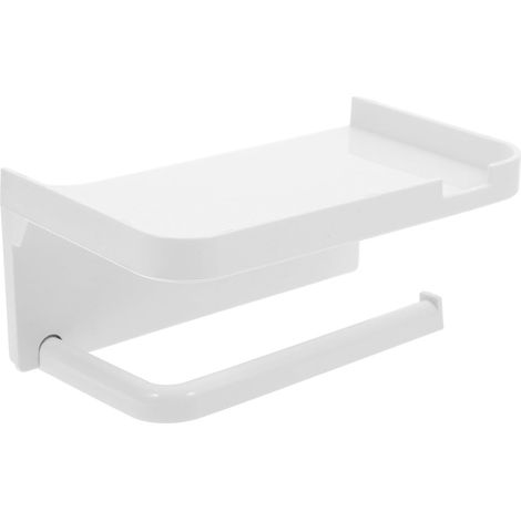 White Wall Mounted Toilet Paper Holder with Shelf Double Layer Roll Holder, No Drilling Installation for Bathroom, Toilet and Practical Wipes Storage, Holder (1/5)