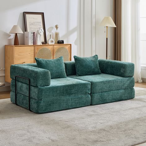 Canapé convertible 2 places en chenille, modulable et pliable (1/5)
