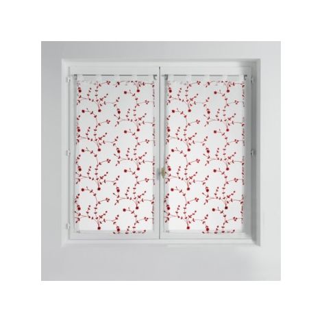 Douceur D'Intérieur – Paire de voilage à passants brodé 60 x 120 cm – Polyester 100% – Motifs petites fleurs blancs et rouges – Installation facile (1/3)