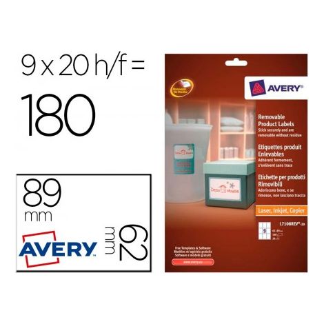 Etiqueta adhesiva avery removible para impresora laser inyeccion tinta fotocopiadora blanca 62x89 mm