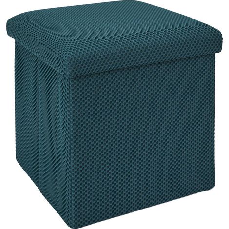 Coffre pouf pliable bleu 38x38x38 cm (1/5)