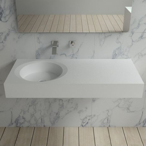 Distribain – Vasque suspendue en solid surface 800 x 430 x 120 mm – Finition mat blanche – Livrée avec fixations murales – Simple et élégante
