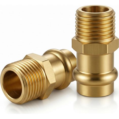 2 Pièces Raccord à Sertir 15 mm × 1/2" Mâle, Raccord Laiton pour Raccord Cuivre 15mm, Raccord Plomberie Laiton avec Filetage pour Eau Potable et Chauffage (1/5)