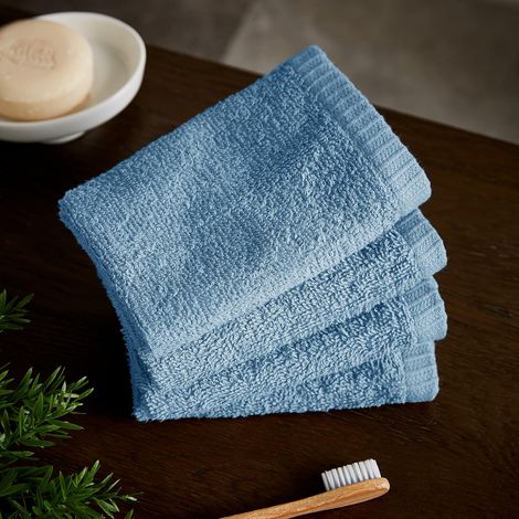 Lot de 4 Gants de Toilette en Coton à séchage Rapide Bleu (1/4)