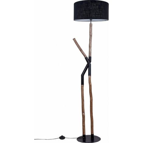 lampe sur pied design bois naturel abat jour noir élégant - bois naturel et noir profond (1/3)