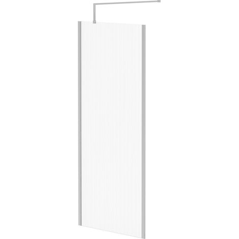 Pacco 8mm Fluted Glass Polished Chrome 1850mm x 800mm Walk In Shower Screen including Wall Channel with End Profile and Support Bar (1/5)