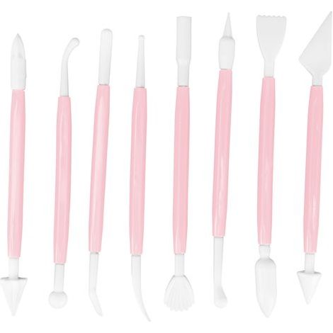 Lot de 8 outils de décoration pour gâteau fondant rose, kit de pâtisserie DIY avec stylet de gravure (1/5)