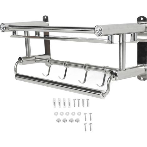Étagère murale de salle de bain en acier inoxydable 201, 15,7 pouces, étanche, prévention de la Corrosion, porte-serviettes avec crochets pour douche (1/5)