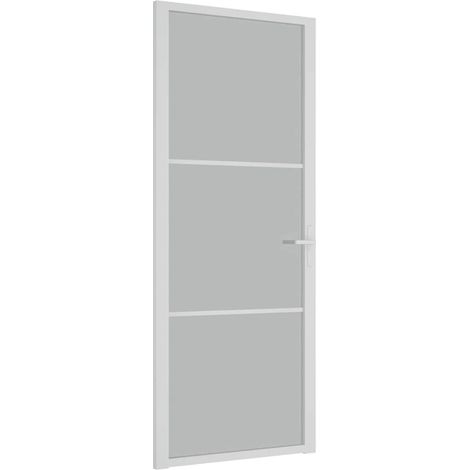 Porte intérieure 83x201,5 cm Blanc Verre mat et aluminium (1/5)