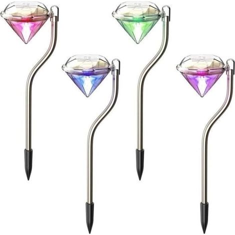(Multicolour) LED Solar Diamond Lights, Color Changing Lights, Garden, Patio, Pathway Decoration - 4 Pcs (1/4)