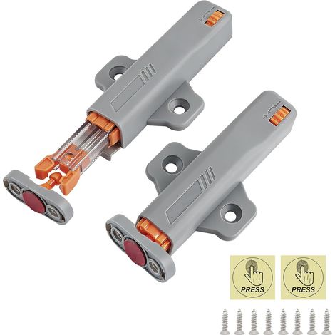 Set mit 2 Türdrückriegeln zum Öffnen per Knopfdruck, 30-N-Feder, Schubladendrückriegel zum Öffnen per Knopfdruck, Touch-Latch-Verschlusssystem mit Schrauben, Druckverschlussmechanismus für Schränke, M