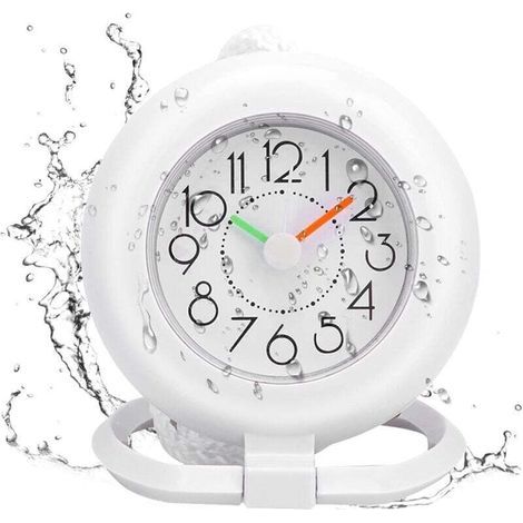 Horloge de salle de bain, horloge de salle de bain petite minuterie de douche étanche réveil numérique horloge salle de bain cuisine horloge murale (blanc) (1/4)