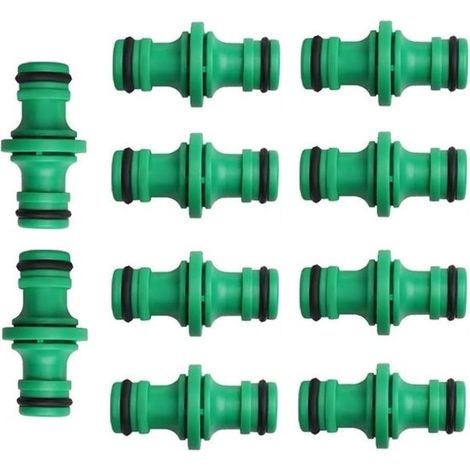 Ensemble de 10 rallonges de tuyau à double raccord, raccords verts pour tuyau d'arrosage et de lavage de voiture, durables et pratiques (1/5)