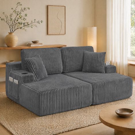 Sofá cama 2 plazas con portavasos gris OKMYHOME (1/5)