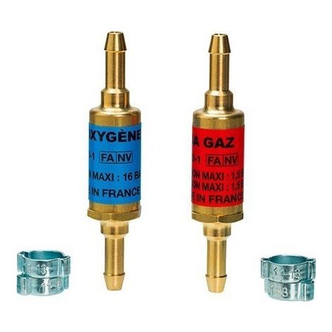 Guilbert Express – Anti-retours flamme pour tuyaux oxygène/acétylène – Clapets de sécurité EN 730-1 – 4 colliers de serrage inclus – Protection optimale opérateur