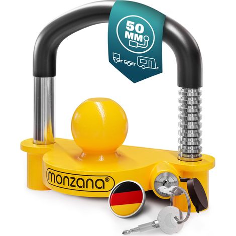 Monzana Candado para Remolque Negro/Amarillo Cerradura de Acero para Enganche Antirrobo Protección 2 Llaves Amarillo