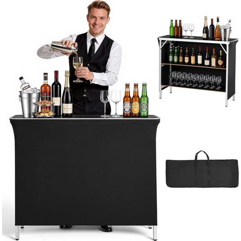 Pour Salons Foires et Fêtes Comptoir de Bar Pliable Table Portable Événementielle Cadre Aluminium avec Sac 110x38,5x88,5 cm (1/5)