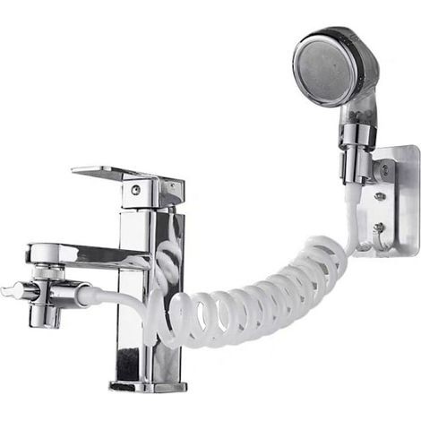 Ensemble lavabo, douchette, flexible télescopique, idéal pour se laver les cheveux ou nettoyer le lavabo (robinet). (1/5)
