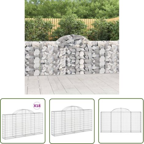 The Living Store Gabionen mit Hochbogen 18Stk. 200x30x100/120cm Verzinktes Eisen - Gabionen - Gartendekoration - Gartenzubehör - Zaun - Sichtschutz (1/5)