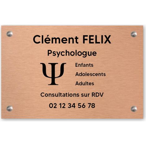 Plaque professionnelle PVC 30x20 Personnalisée avec Logo | Psychologues - Cuivre lettres noires (1/3)