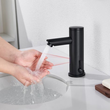 Noir Mitigeur Lavabo Infrarouge Electronique Eau Froide et Chaude Mitigeur Automatique LaitonRobinet Automatique de Lavabo Salle de Bain (1/5)
