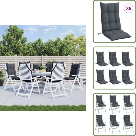 The Living Store Hochlehner-Auflagen 6 Stk. Anthrazit Oxford-Gewebe - Hochlehner Auflagen - Gartenstuhlkissen - Oxford Stoff - Wasserabweisend - Anthrazit (1/5)