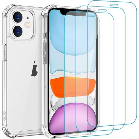 Coque pour iPhone 11 avec 3 Pièces Verre Trempé Protection écran, Transparente Silicone TPU Bumper Housse Case Cover, Anti-Jaunissement, Anti-Rayures, Dos Rigide HD Clair Étui de Protection (1/5)