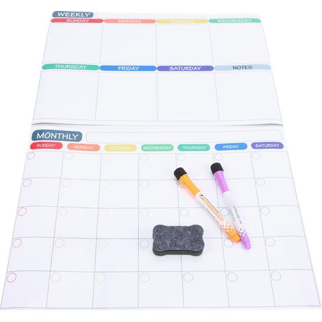 Ensemble calendrier magnétique effaçable à sec, planificateur mensuel hebdomadaire quotidien pour frigo et porte, tableau blanc aimanté réutilisable (1/5)