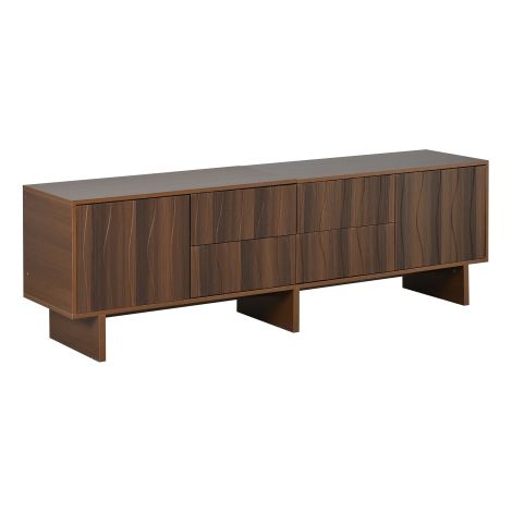 Meuble TV 180 x 40 x 56 cm, 4 tiroirs et 2 portes, design ondulé, meuble TV, meuble bas, meuble de salon, meuble pour téléviseur, adapté aux téléviseurs jusqu'à 75 pouces, noyer foncé (1/5)