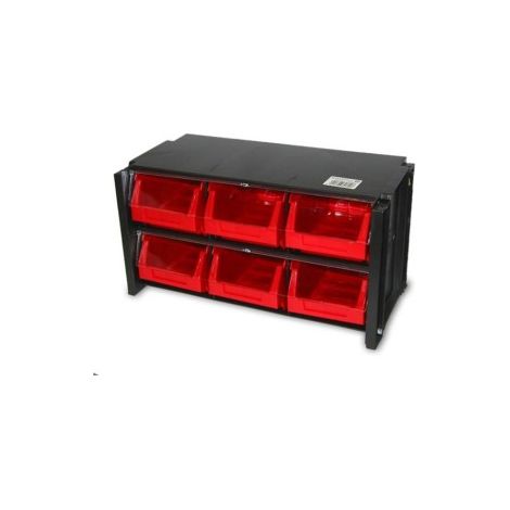 Schwarzes und rotes Sortierregal mit 6 Schubladen 306006