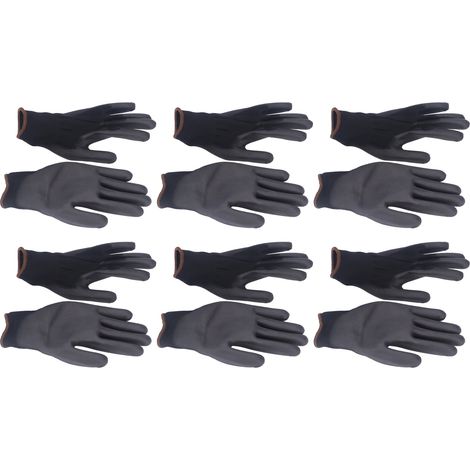 10 Paires de Gants de Travail en Nylon avec Revêtement PU Antidérapant Noir pour Mécanique et Bricolage